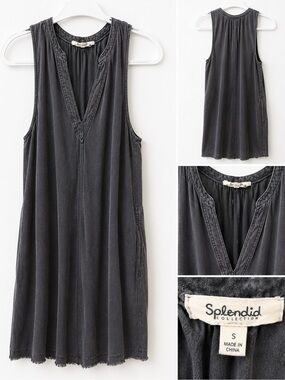 Splendid Sleeveless Gray V-Neck Shift Dress